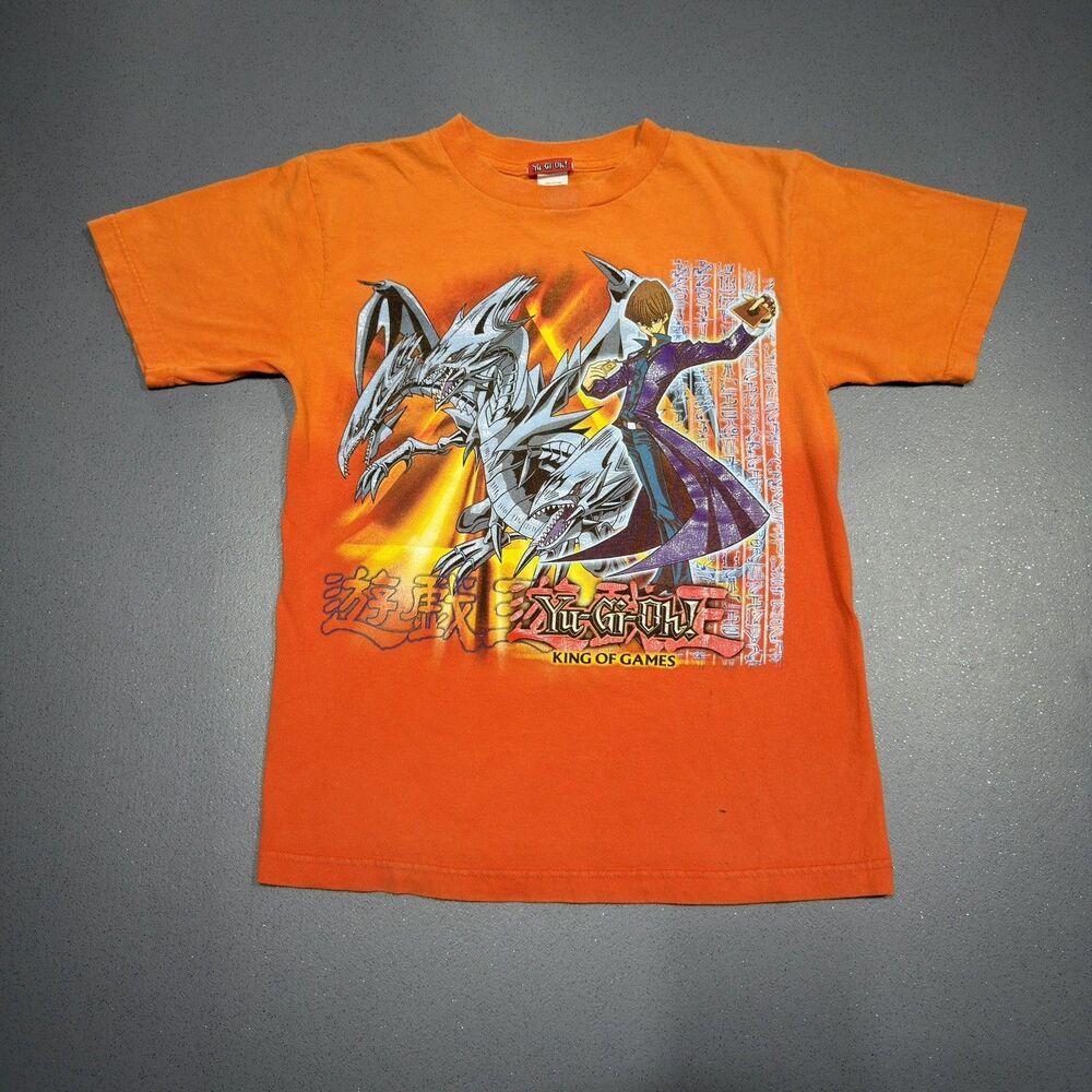 Vintage Yu-Gi-Oh Seto Kaiba Blue Eyes White Dragon Shirt Youth M Orange Y2K